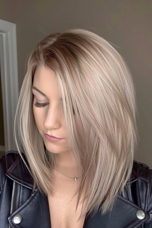 Woman with ash icy blonde hair.