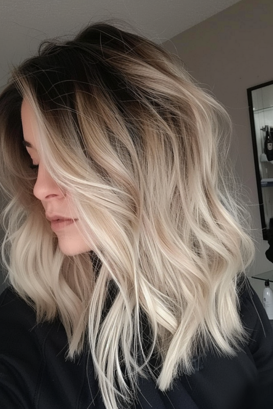 Woman with black and blonde ombre hair.