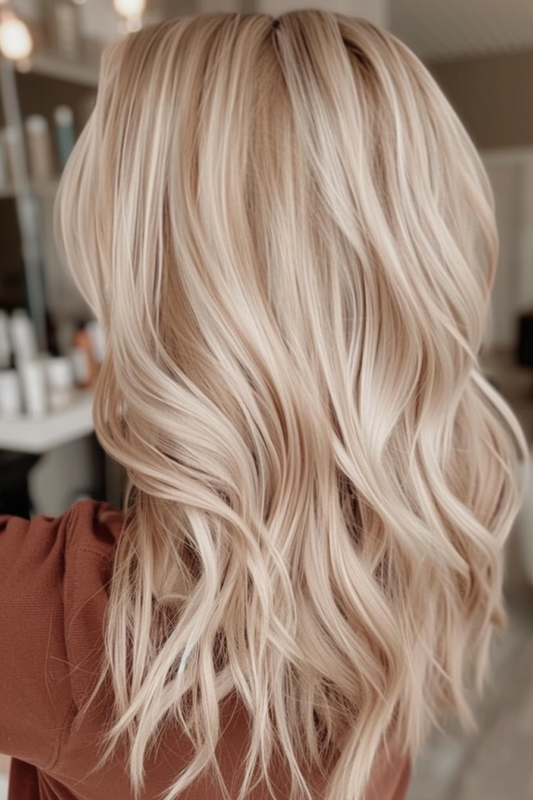 Woman with creamy blonde hair.