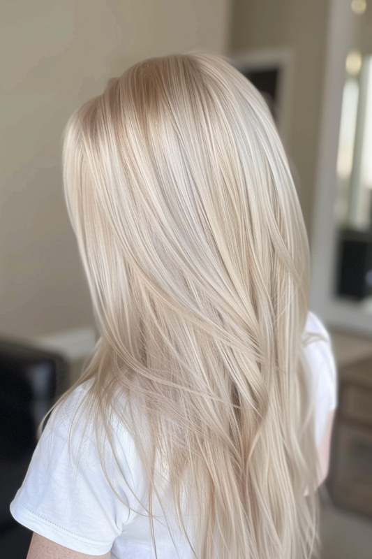 Woman with icy pearl blonde hair.