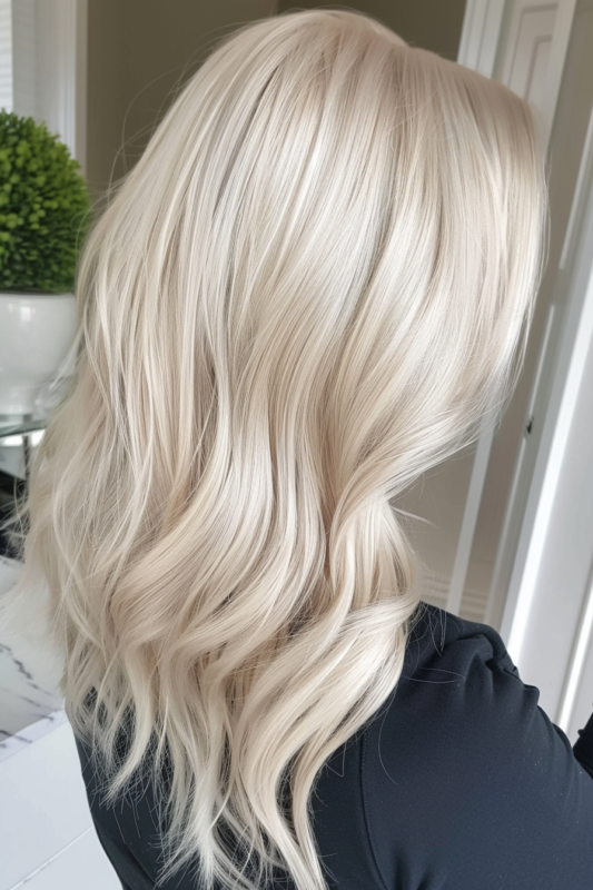 Woman with vanilla blonde hair.