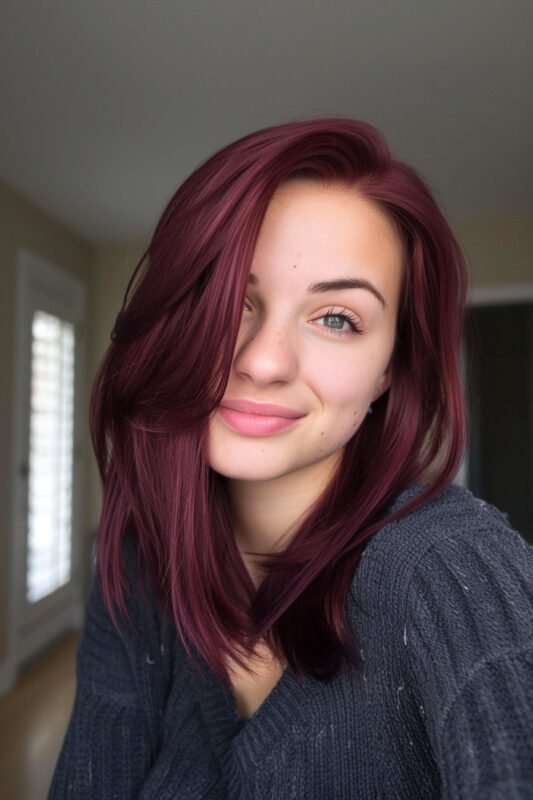 Woman with a classic burgundy hair color