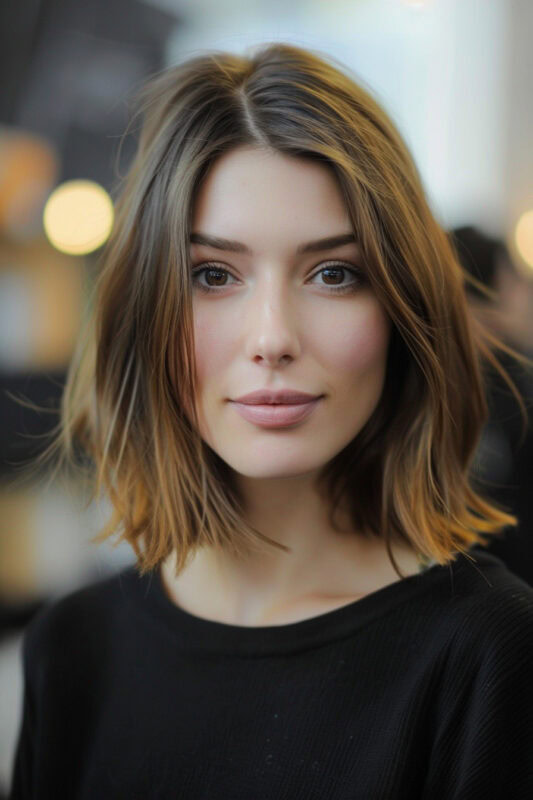 A woman with a light brown bob haircut.