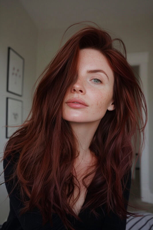 Woman with red chestnut brown hair.
