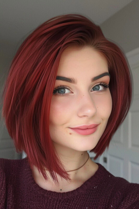 A woman with a red short bob.