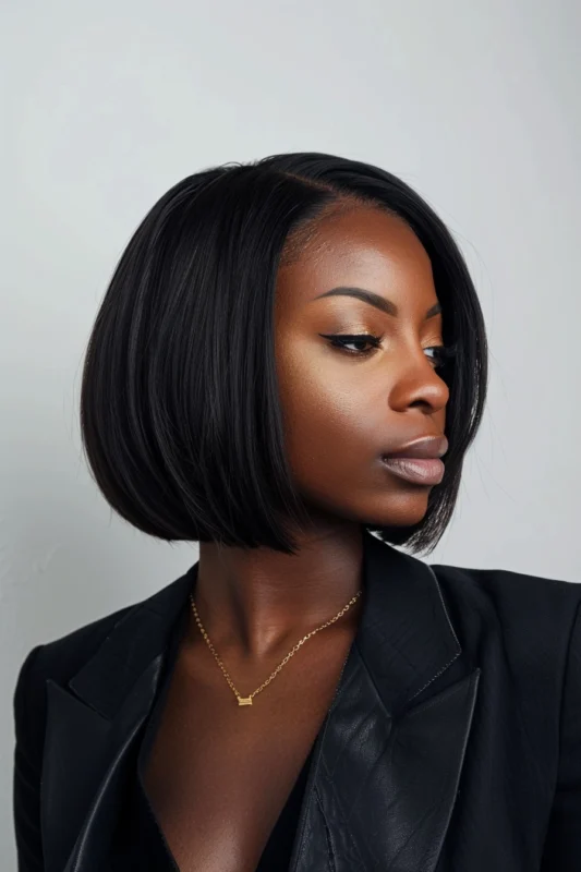 A woman with a short black bob cut.