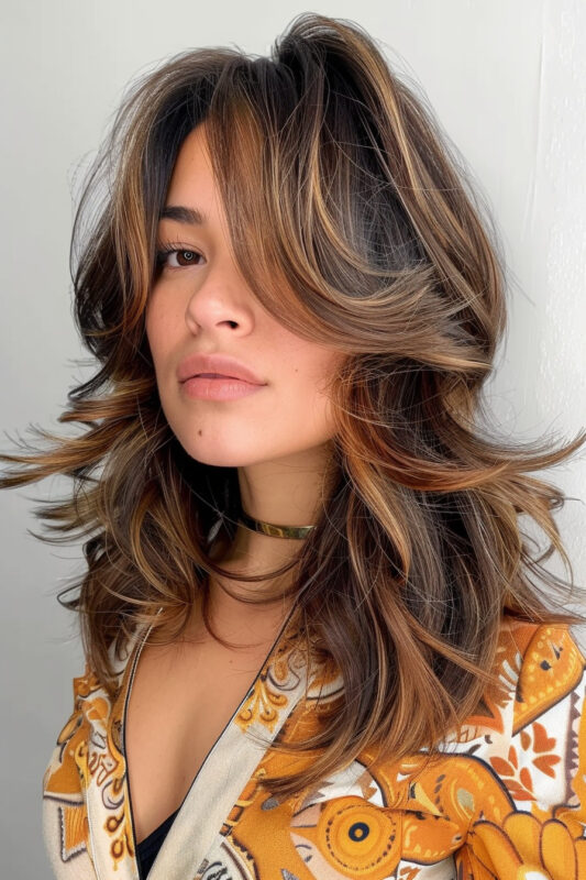 Woman with an unstyled butterfly haircut.