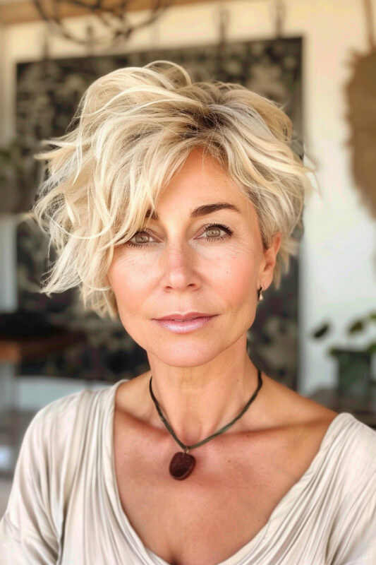 Woman with short, messy blonde hair.