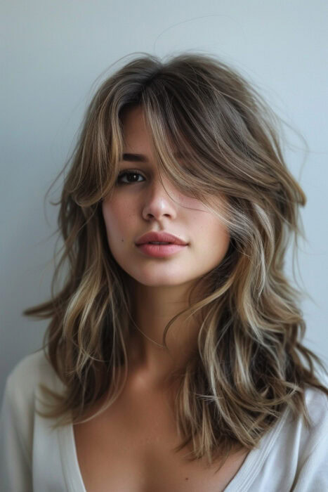 Woman with medium-length light brown hair and bangs.