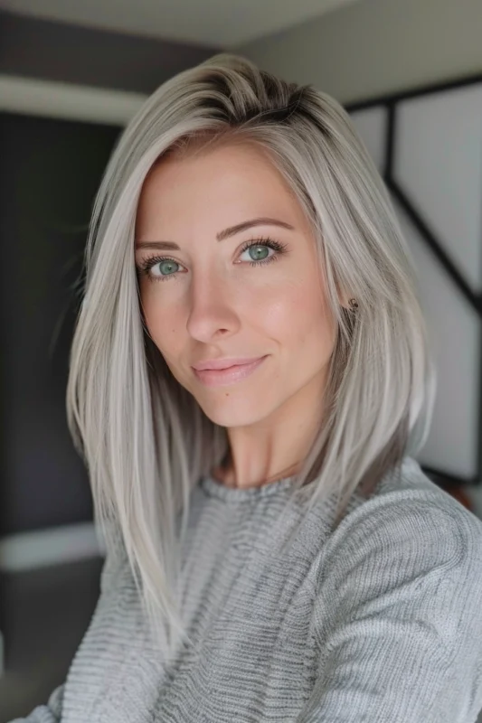 Woman with a shoulder length blonde bob.