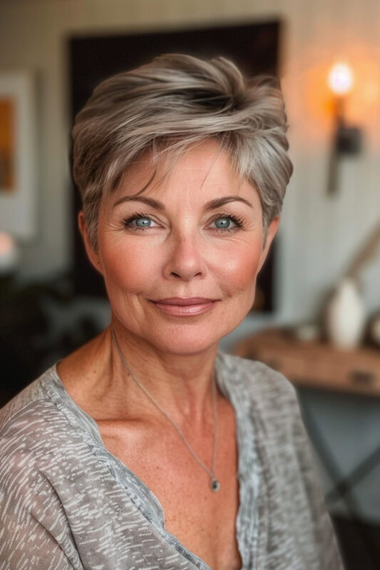 Woman with a wedge haircut.