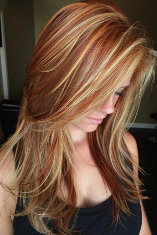 Woman with auburn hair and blonde highlights.