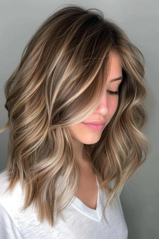 Woman with brown hair and medium blonde highlights.