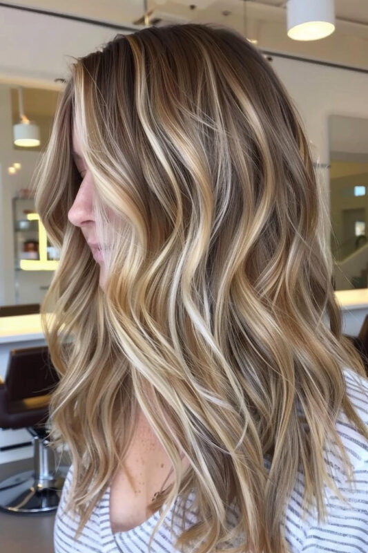 Woman with brown hair and two-tone blonde highlights.