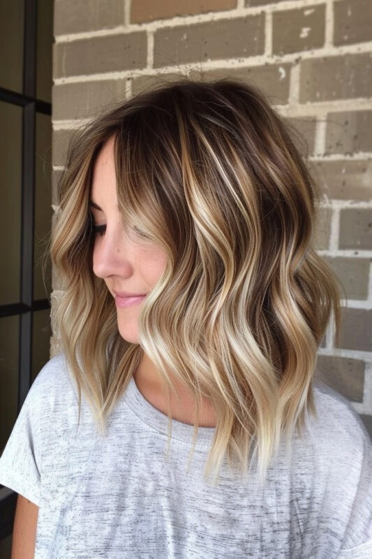 Woman with brown to blonde sombre hair.