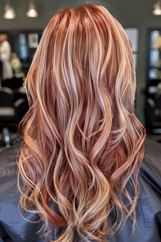 Woman with light red hair and blonde highlights.