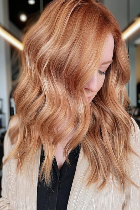 Woman with light red hair and light blonde highlights.