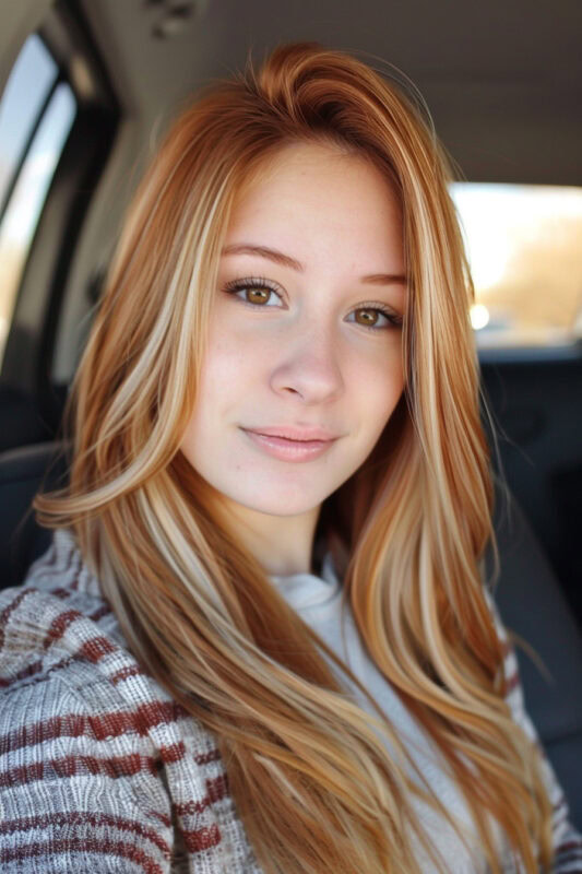 Woman with sandy strawberry blonde hair.