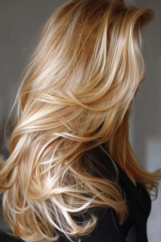 Woman with bright honey blonde hair.