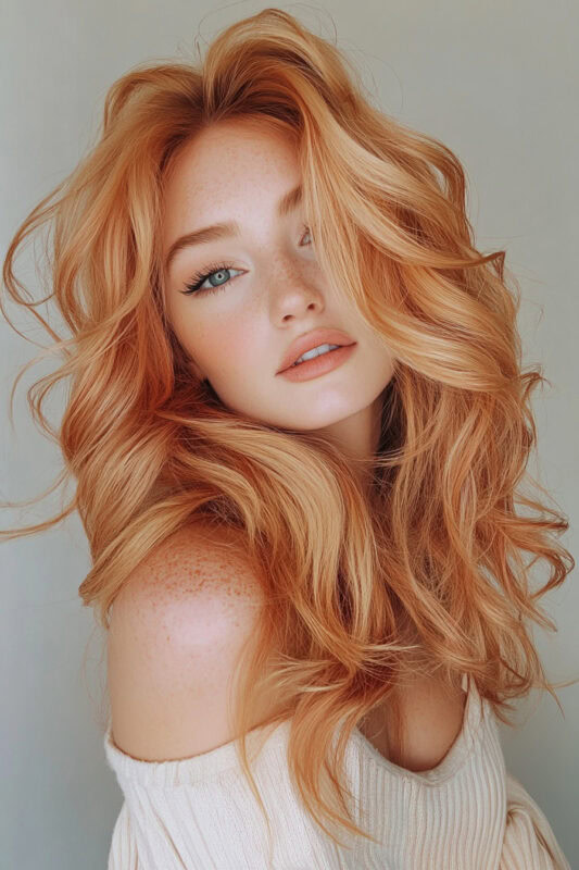 Woman with honey blonde red hair.