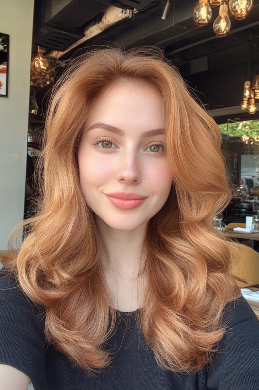 Woman with honey strawberry blonde hair.