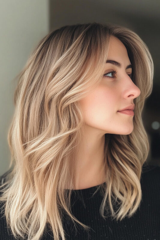 Woman with honey wheat blonde hair.