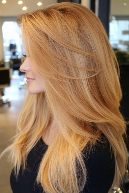 Woman with medium honey blonde hair.