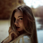 Woman with beautiful long brown hair.