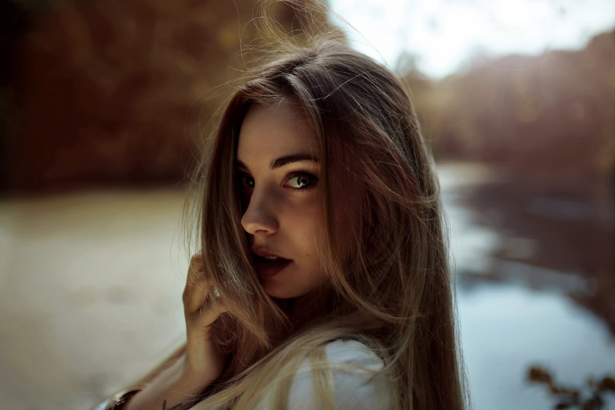 Woman with beautiful long brown hair.