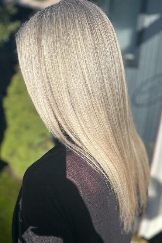 Blonde highlights designed to cover gray in blonde hair.