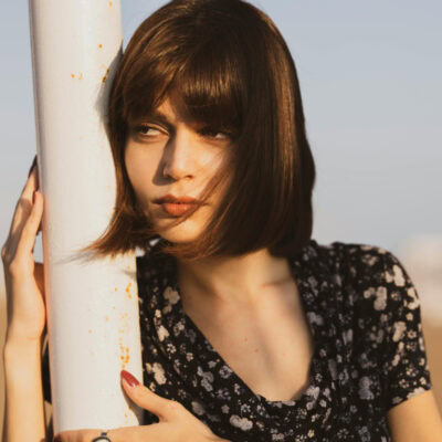 Woman with a golden brown hair color.