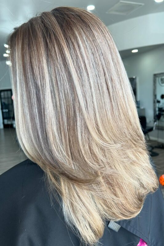 Woman with icy platinum highlights.