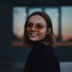 Woman with a short chin length haircut.