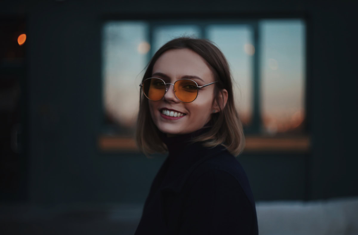 Woman with a short chin length haircut.