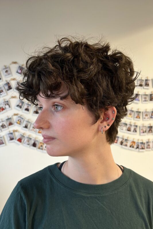 Woman with a pixie haircut suitable for fine hair.